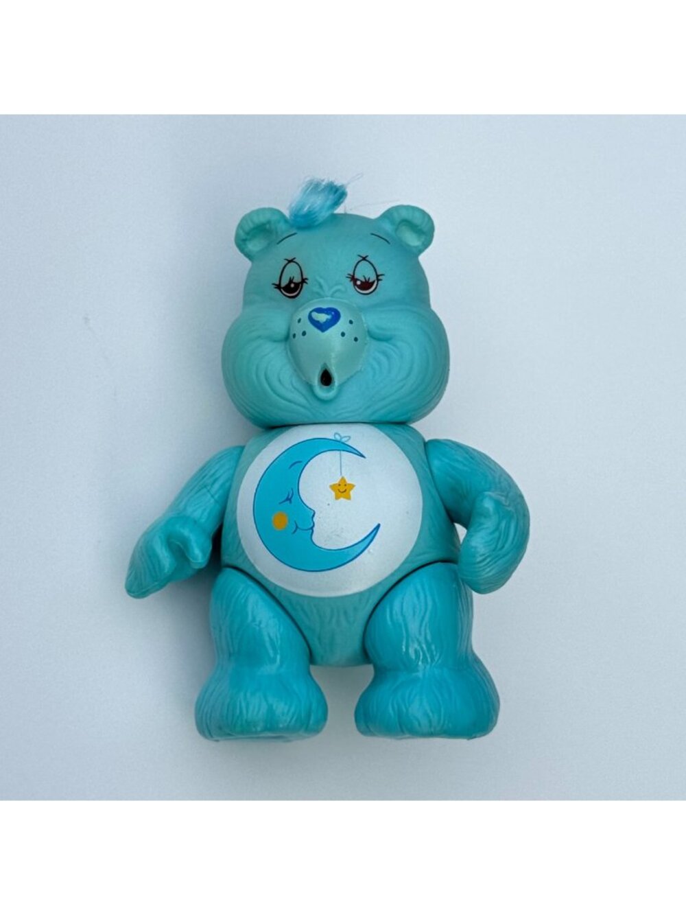 Vintage 80s Toy Care Bear Poseable Bedtime Bear 1983 Blue Moon with Hair
